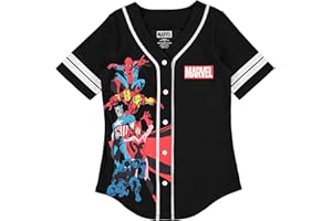 Marvel Ladies Comics Baseball Jersey - Spiderman, Ironman, Captain America & Hulk Mesh Button Down Baseball Jersey