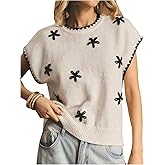OYOANGLE Women's 3D Floral Dolman Cap Sleeve Sweater Crewneck Pullover Knitted Sweater Vest