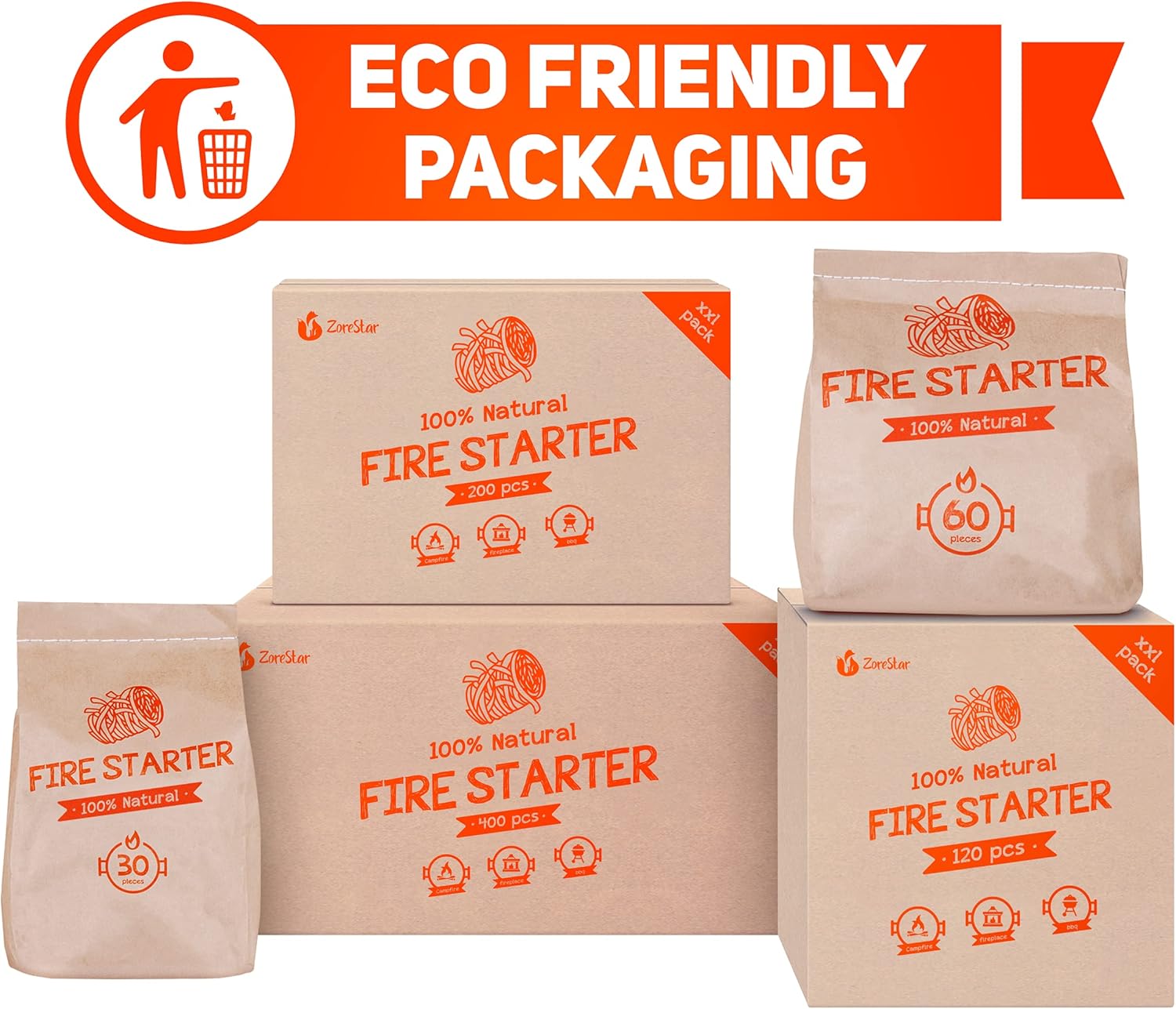 Fire Starters for Fireplace - Charcoal fire Starter - firestarters for Campfires/BBQ and Camp - eco Friendly Packing 30pc : Garden & Outdoor