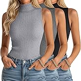 Ficerd 3 Pack Women's Sleeveless Mock Turtleneck Tank Tops Ribbed Knit Slim Fitted Stretchy Shirts Casual Layer Basic Tees