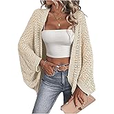 SHENHE Women's Open Front Loose Hollow Out Casual Dolman Sleeve Asymmetrical Cardigan Sweater Spring Outerwear