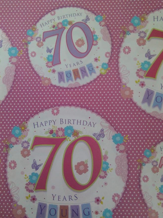 Ladies Happy 70 70th Birthday Gift Wrapping paper - 2 Sheets &amp; 1 Tag ...