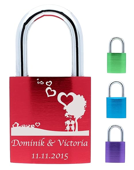 LoveGoals Liebesschloss mit Gravur und 2 Schlüsseln, Individuelles Geschenk, Hochwertige Geschenkverpackung, Motiv M038, Rot