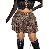 OYOANGLE Women's Plus Size Cheetah Print Skorts Ruffle Layered High Waist Leopard Printed Skirt Y2K