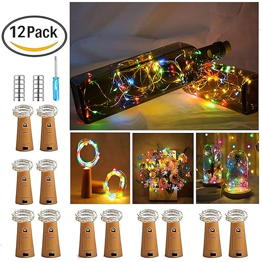 ?12 Stück?Nasharia 20 LEDs 2M Flaschen Licht Mehrfarbig, Lichterkette für Flasche LED Lichterketten Stimmungslichter Weinflas