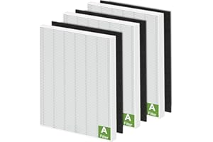 XY100T 115115 HEPA Replacement Filters A for Winix PlasmaWave Air Purifier C535 5300 5300-2 6300 6300-2 P300 AM90 C909 9800, 3 True HEPA Size 21 Filter + 3 Activated Carbon Pre-Filters