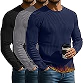 Evervibe 3 Pack Men's Big and Tall Thermal Shirts, Cotton Long Sleeve Ribbed Sweater Crew Neck Knit Pullover Basic Undershirt