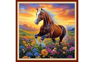 Redxing Stamped Cross Stitch Kits Embroidery kit for Beginners Adults Full Range of Embroidery Patterns Starter Kits DIY Printed Cross Stitch Kits Needlepoint Kits 11CT-Flowers and Horses 18x18 inchs