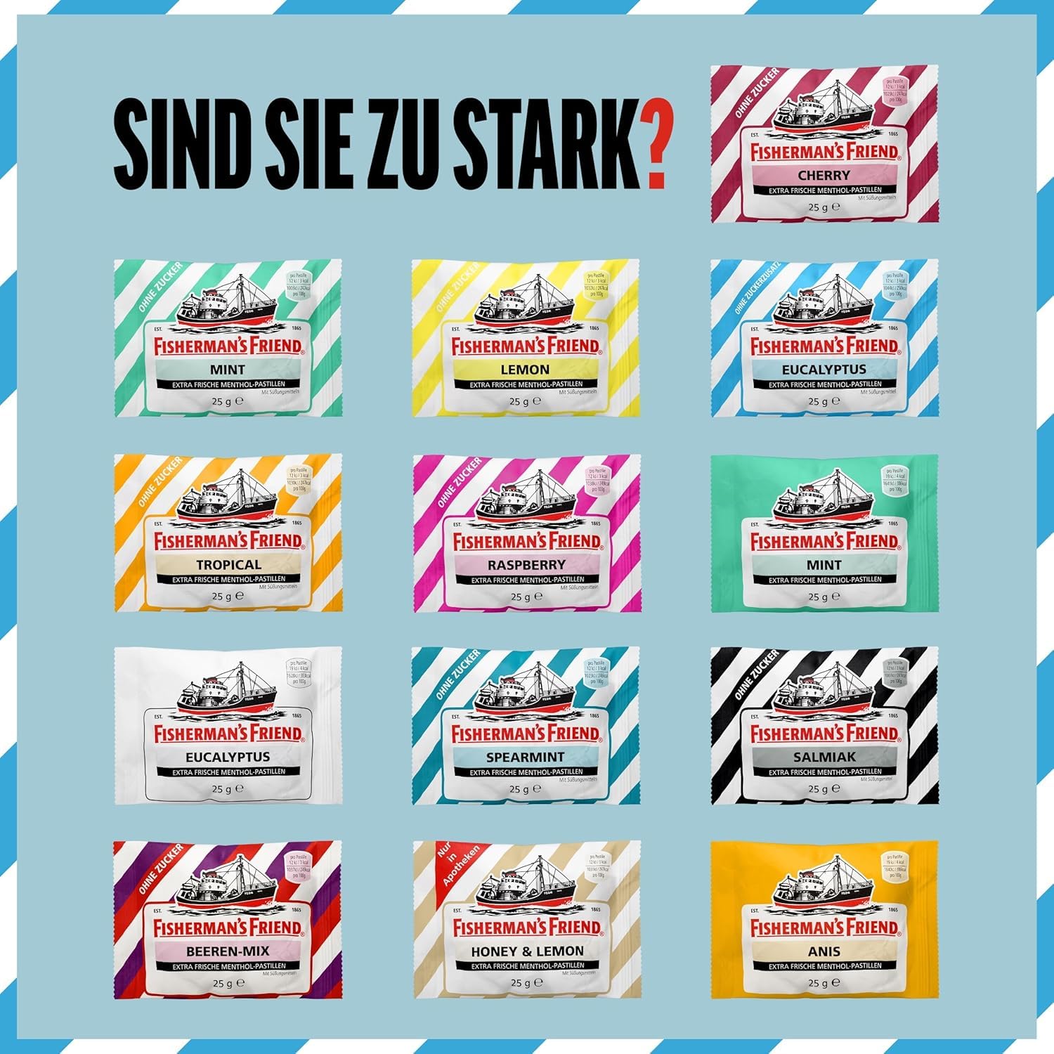 Fisherman's Friend Eucalyptus, 24er Vorratsbox, Eukalyptus und Menthol Geschmack, ohne Zuckerzusatz & vegan, Bonbons für frischen Atem, 24 x 25g 6