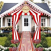 Preboun 9 Pcs Circus Tent Decorations Carnival Party Decorations Entryway Door Awning Decoration Red and White Striped Hanging Banner Aisle Runners Pennant Banner String Lights for Circus Birthday