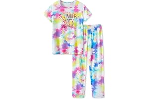 Topgal Little & Big Girls Long Sleeves & Pants Tie Dye Tropical Flowers Leaves Pajamas Kids PJ Set Sleepwear Size 6-18