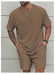 RoseSeek Men's 2 Piece Outfits Textured Drop