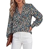 BTFBM Womens Tops Dressy Casual Spring 2026 Boho Floral V Neck Long Sleeve Half Button Down Shirt Work Business Blouses