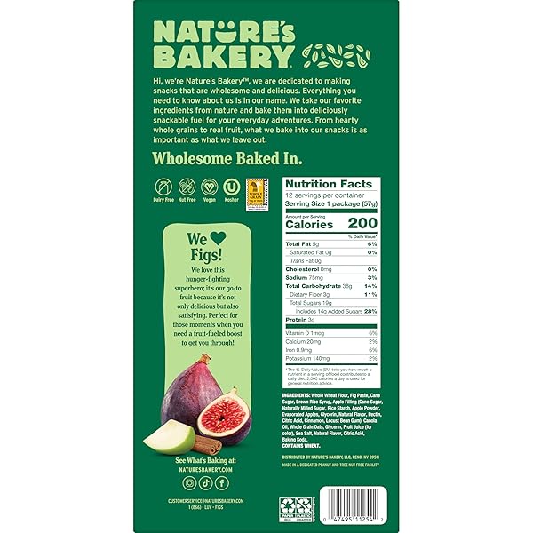 NATURE’S BAKERY WHOLE WHEAT FIG BARS, APPLE CINNAMON, REAL FRUIT, VEGAN, NON-GMO, SNACK BAR, 1 BOX WITH 12 TWIN PACKS (12 TWIN PACKS)