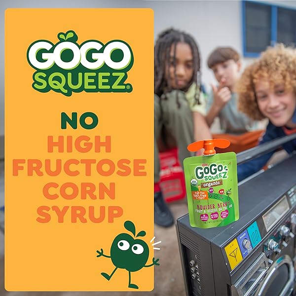 GOGO SQUEEZ NO SUGAR ADDED ORGANIC FRUIT & VEGGIEZ APPLESAUCE AND PUREE VARIETY PACK, PEDAL PEACH AND BOULDER BERRY, 3.2 OZ POUCHES (PACK OF 12), FRUIT SNACKS FOR KIDS, GLUTEN FREE, NUT FREE, RECLOSEABLE CAP, BPA FREE