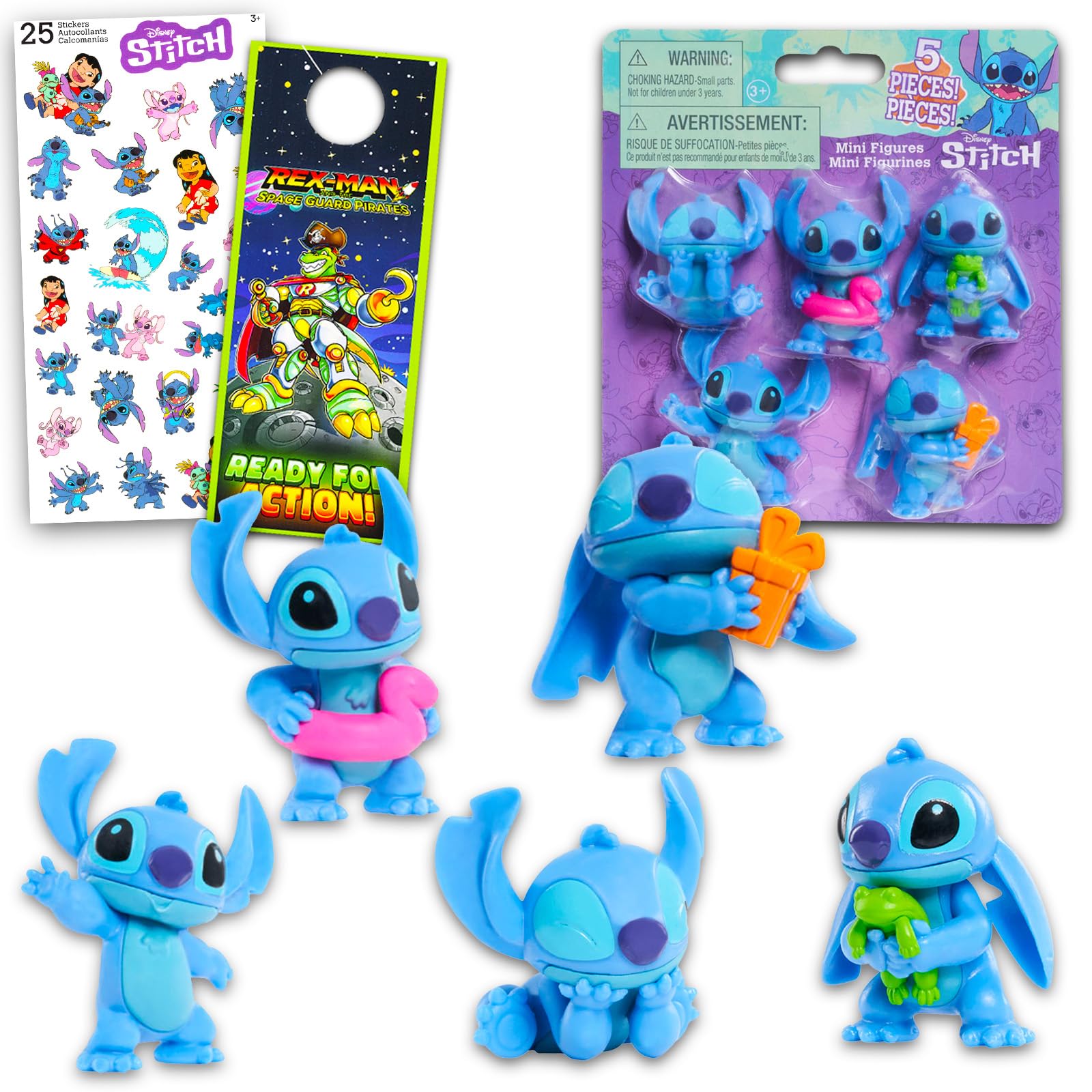 Photo 1 of Disney Stitch Mini Figures Set - Bundle of 5 Lilo and Stitch Cake Toppers, Stitch Stickers, and More | Disney Cupcake Party Supplies