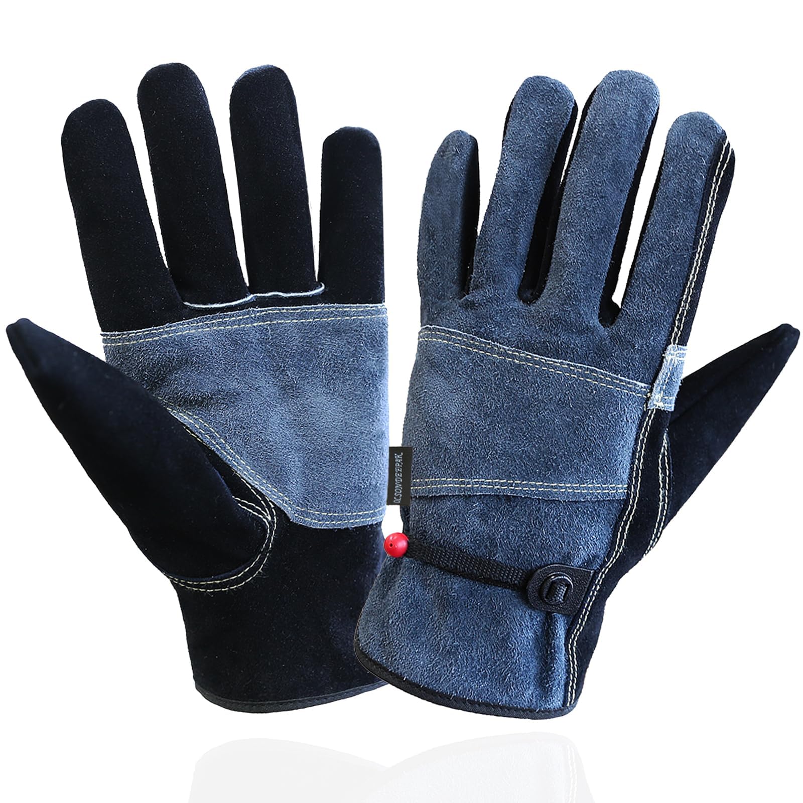 OLSON DEEPAK Leather Heavy Duty Heat Resistant Safety Gauntlet Gloves,Used for Welding,Fireplace,Oven,Woodburner,Stoves,BBQ,1pair (GREY, XL)