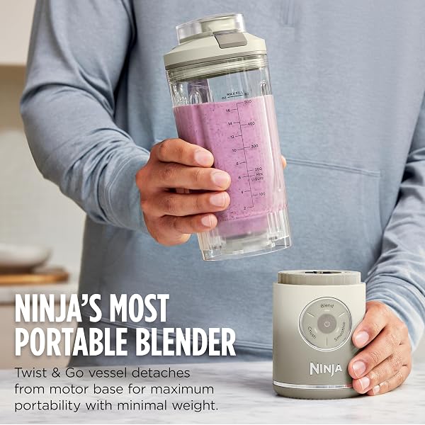 NINJA BLAST MAX, PORTABLE & PERSONAL BLENDER + TWIST & GO, SMOOTHIE, BLEND, ICE CRUSH, 3 PROGRAMS, CORDLESS, 22 OZ REMOVABLE VESSEL, DISHWASHER SAFE, LEAKPROOF, GREY, BC251GY