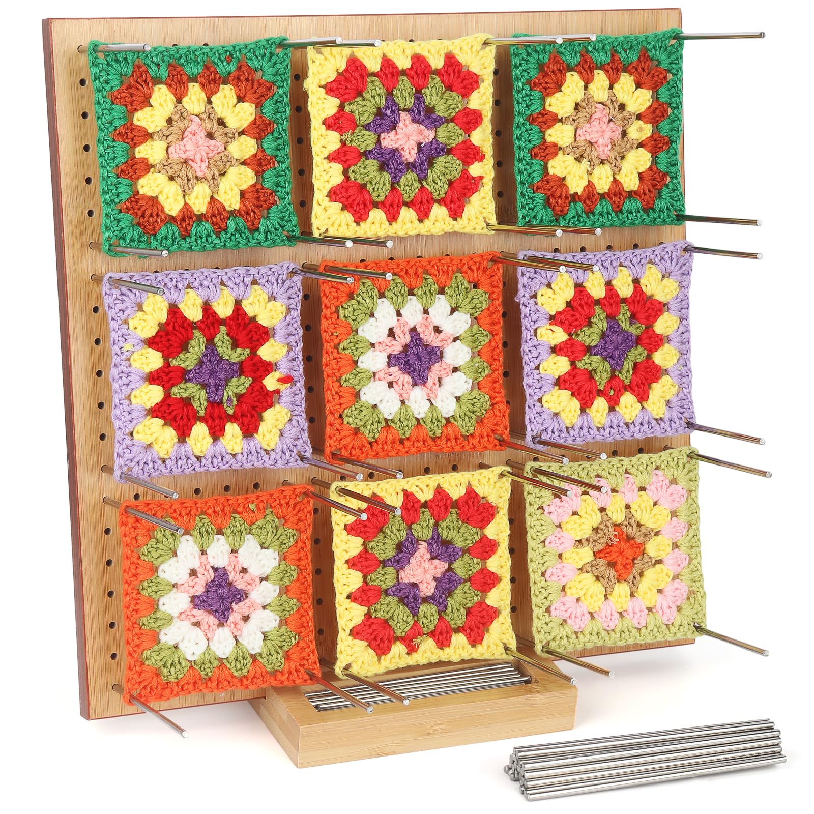 Coopay Granny Square Blocking Board, Crochet Blocking Board with Recess Channel for 30 Pegs Storage, Crochet Blocking Board and Pins Large 11 inch, Wooden Crochet Blocker, Blocking Board for Crochet