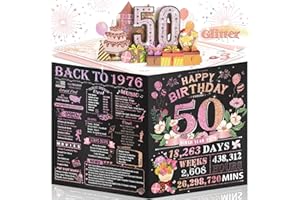 Aiunmiol 50th Birthday Card for Women Her, Large 3D Pop Up 50th Birthday cards for Wife Mom, Happy 50 Year Old Birthday Decor