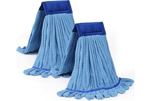DRKLEAN 2 Pack Large Microfiber Tube Mop Heads,6 inch,Heavy Duty Mop Head,Highly Absorbent,Commercial Mop Head Replacement,Wet Mop Heads Replacement,for Hardwood, Tile, Laminate Floors,Blue (Blue)