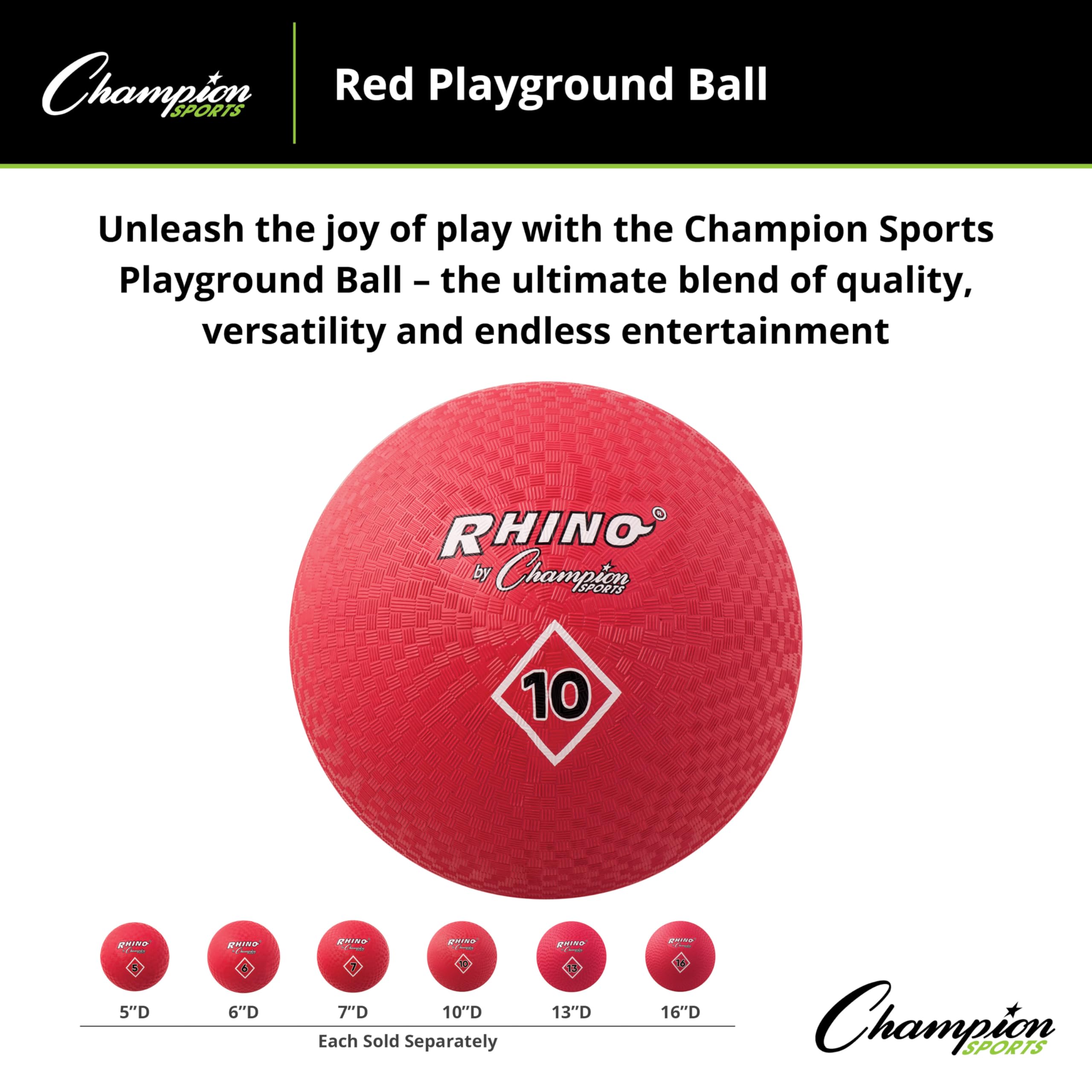 Champion Sports Playground Ball – High-Bounce 2-Ply Construction, Durable Red Ball for Throwing, Catching & Kicking - Multiple Sizes (5