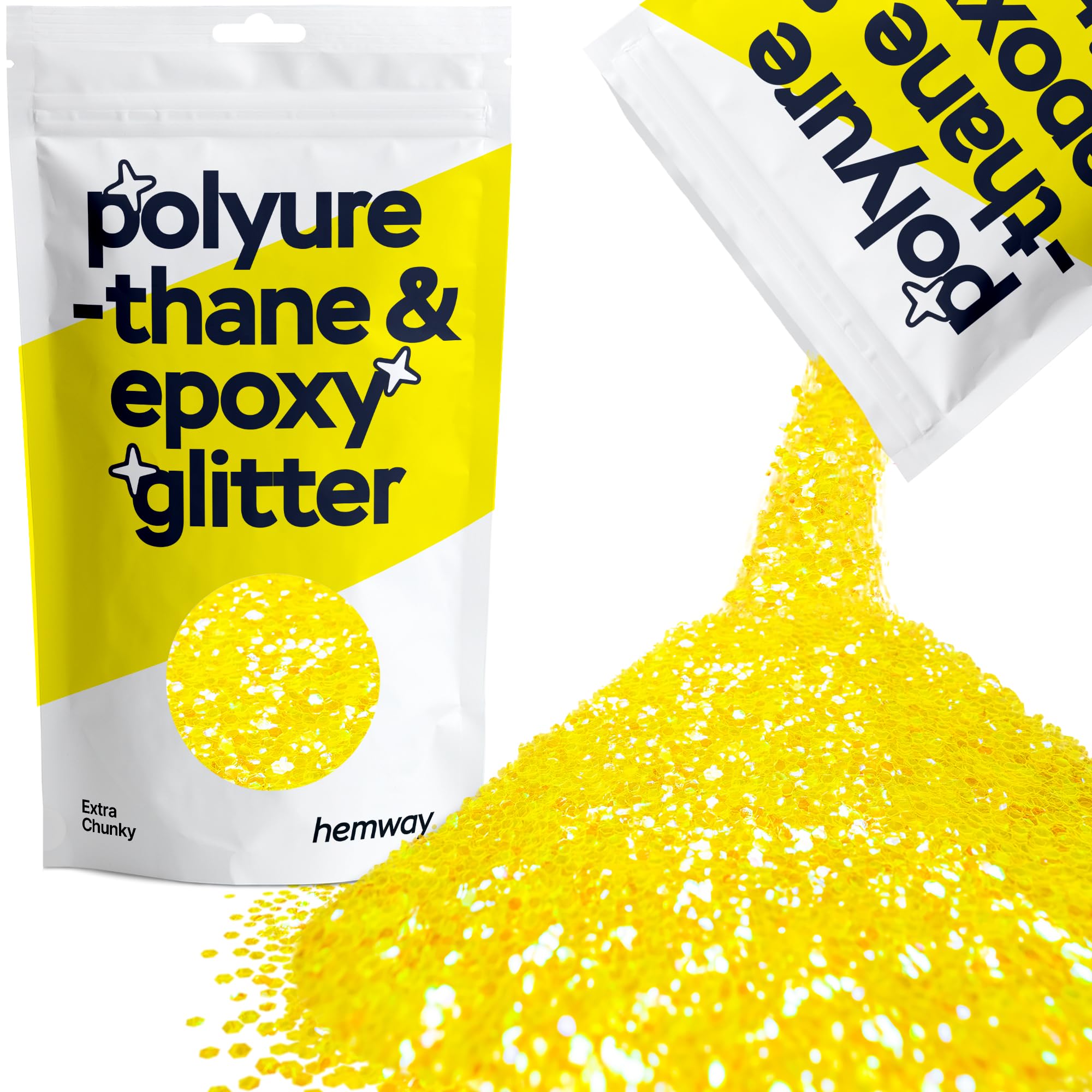 Hemway Resin Glitter Fluorescent Yellow 100g Extra Chunky | Polyurethane & Epoxy Glitter for Resin Crafts, Tumblers, Coasters, Floor & Table Art