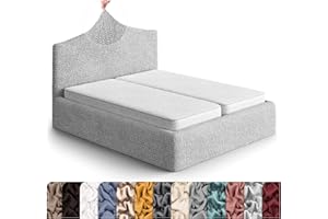 PAULATO BY GA.I.CO. Bed Headboard & Frame Cover - Head Board Covers - Soft Polyester Fabric Cover - 1-Piece Form Fit Stretch Furniture Slipcover - Microfibra Collection - Light Grey (Queen)