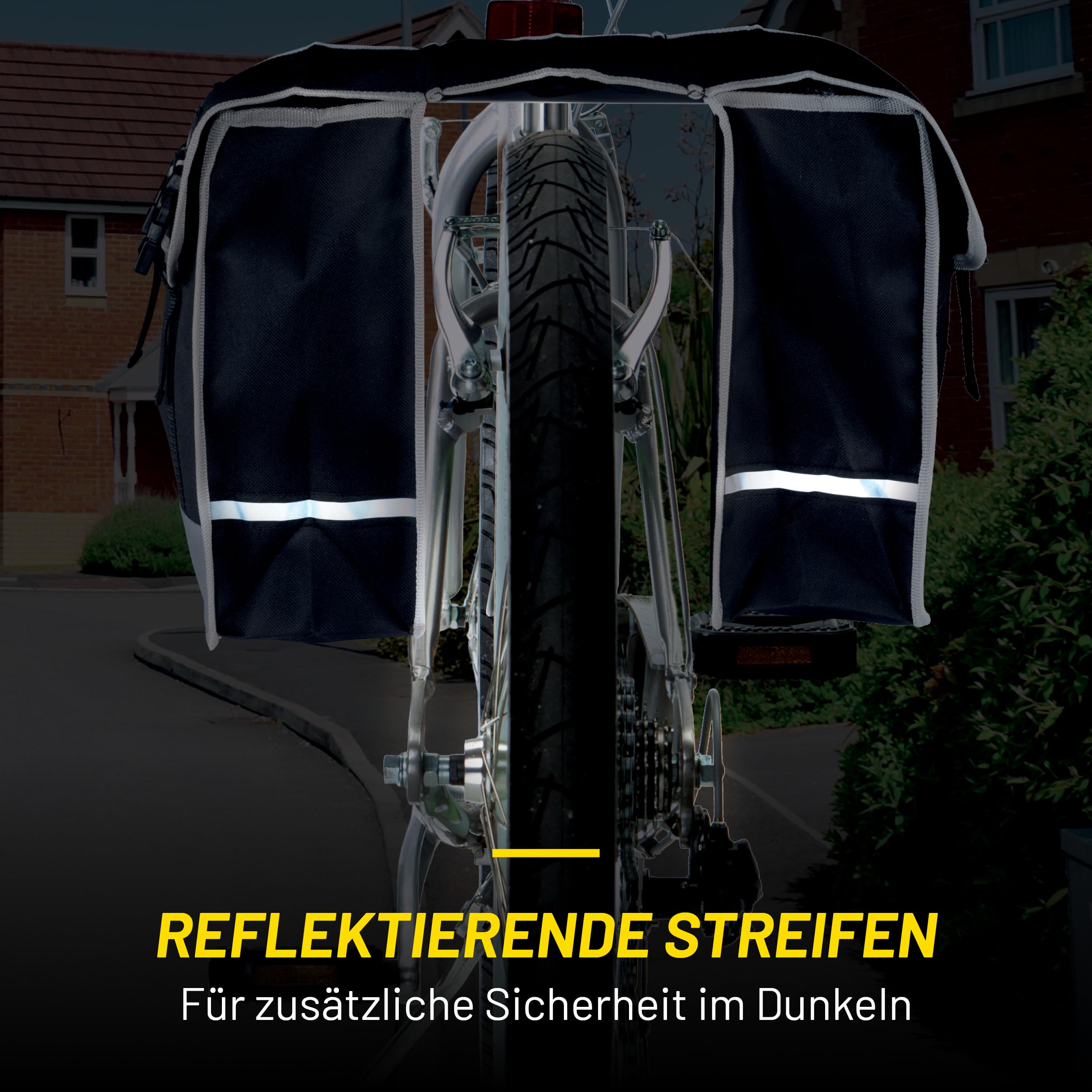 DUNLOP Fahrradtasche Doppel Wasserdicht - Gepäckträgertasche 36x30x12cm - Nylon Fahrradtaschen mit Reflektierenden Streifen für Sicherheit - Klettverschluss Einfach - Schwarz 7
