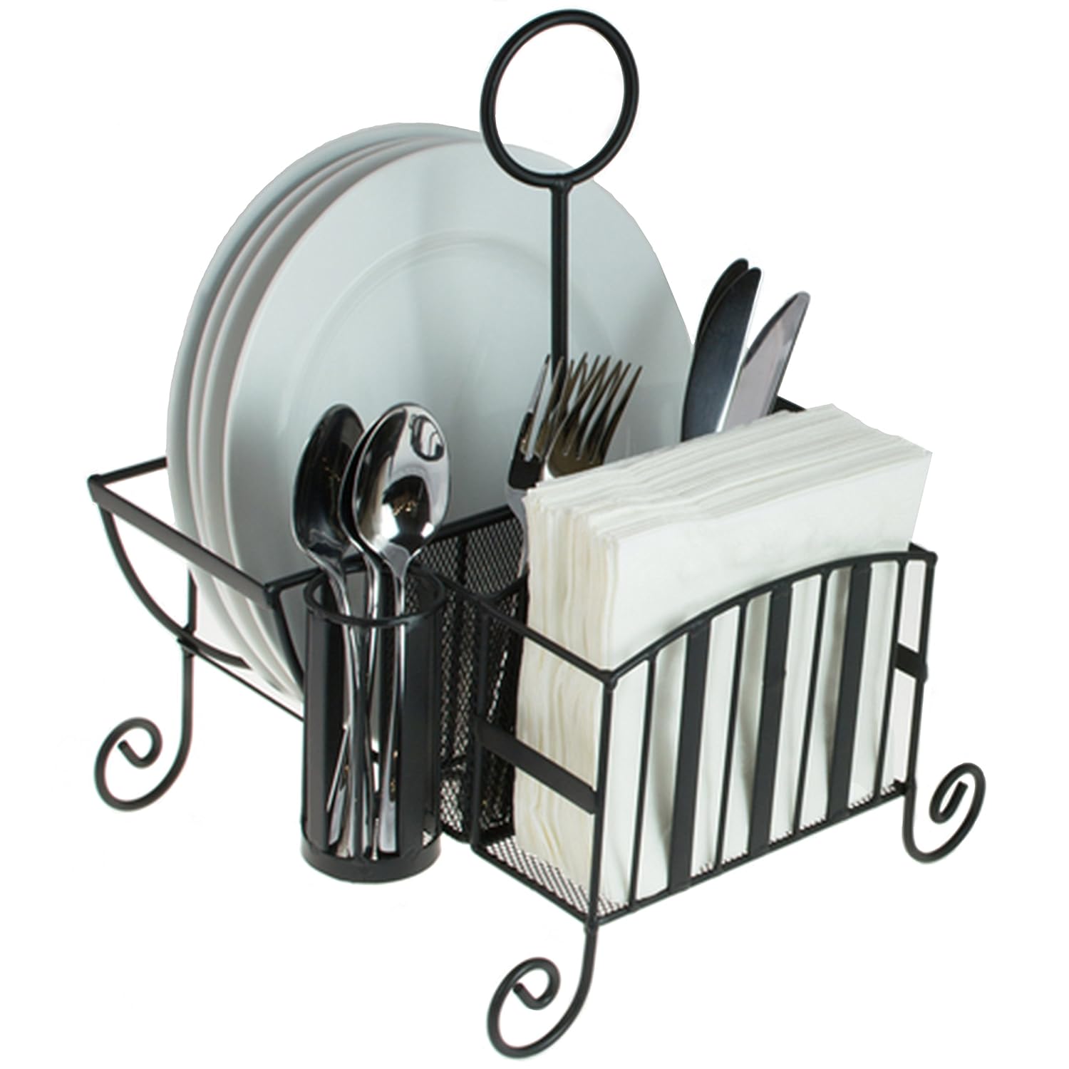 Black Metal Mesh Kitchen \/ Picnic Buffet Caddy Holder for Utensil, Plates,  eBay
