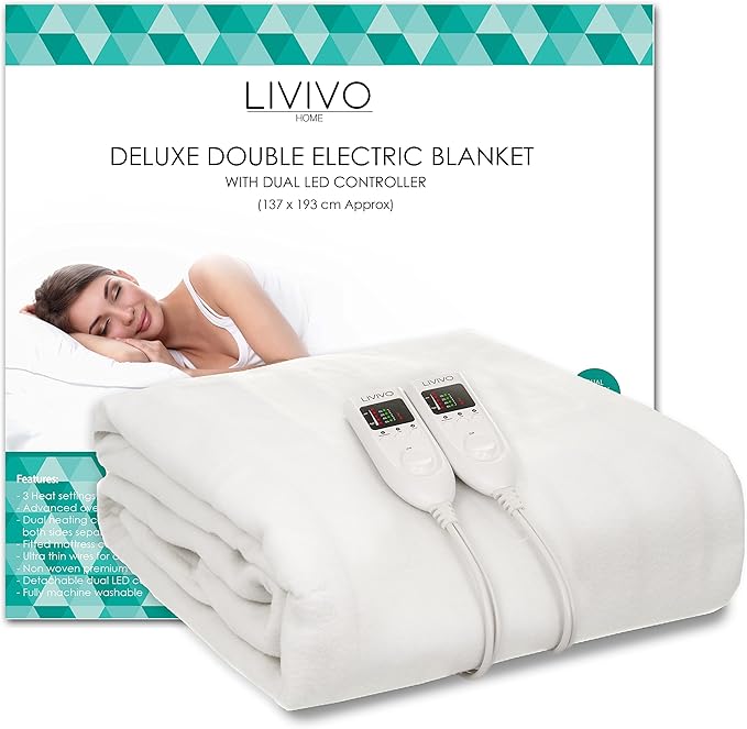 LIVIVO ® Deluxe Electric Under Blanket with Dual LED Controller Soft