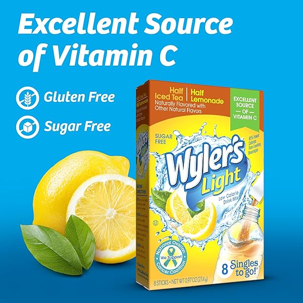 WYLER’S LIGHT WATER DRINK MIX, SINGLES TO GO, HALF ICED TEA & HALF LEMONADE, 1 BOX, 8 STICKS PER BOX (8 STICKS TOTAL)