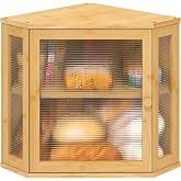 viewcare Corner Bread Box for Kitchen Counter, Bamboo Wood Large Capacity Bread Storage Bin with Acrylic Wavy Door Panel (Natural, Meduim)
