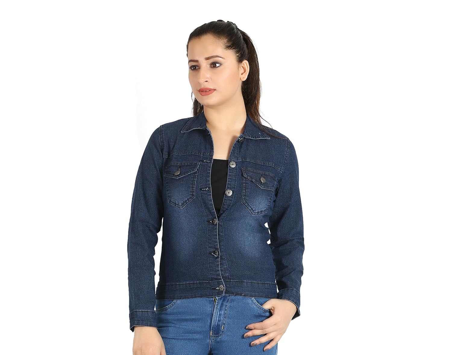 fck-3 women's modish long sleeves silky stretchable denim jacket