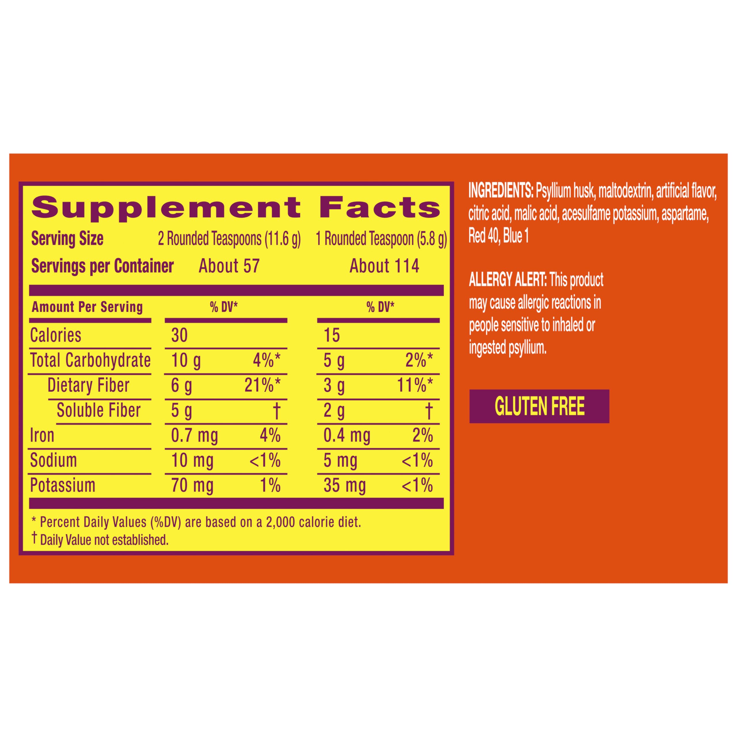 Metamucil, 4-in-1 Fiber Supplement, Psyllium Husk Powder, Sugar-Free Powder, Berry Flavored Drink, 114 Servings