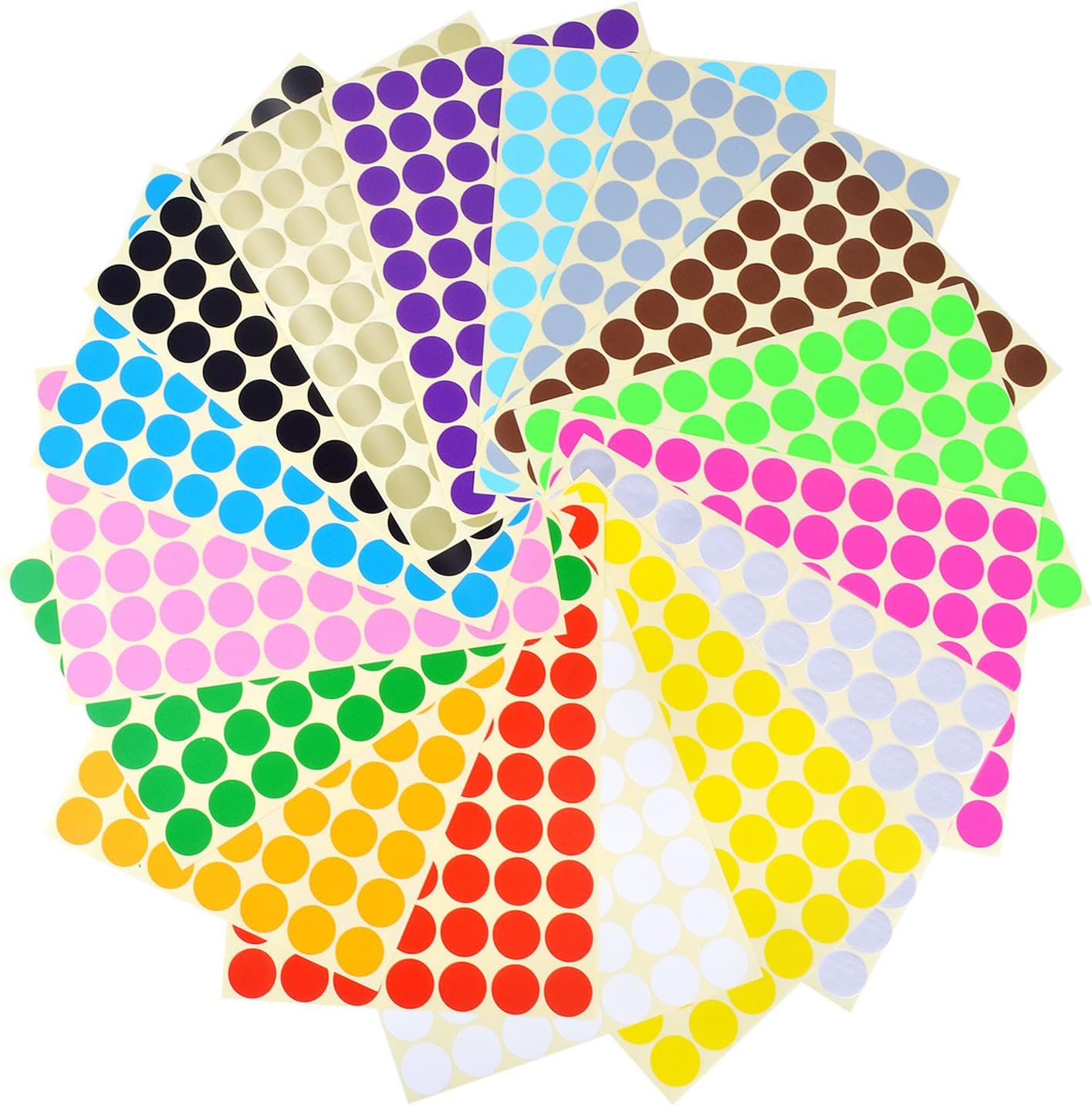 16 Sheets 19mm/0.79inch Self Adhesive Round Sticker Color Coding Labels