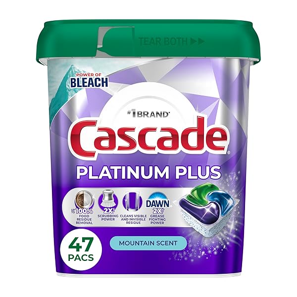 CASCADE PLATINUM PLUS DISHWASHER PODS, DISHWASHER DETERGENT, DISH DETERGENT SOAP, MOUNTAIN, 47 COUNT