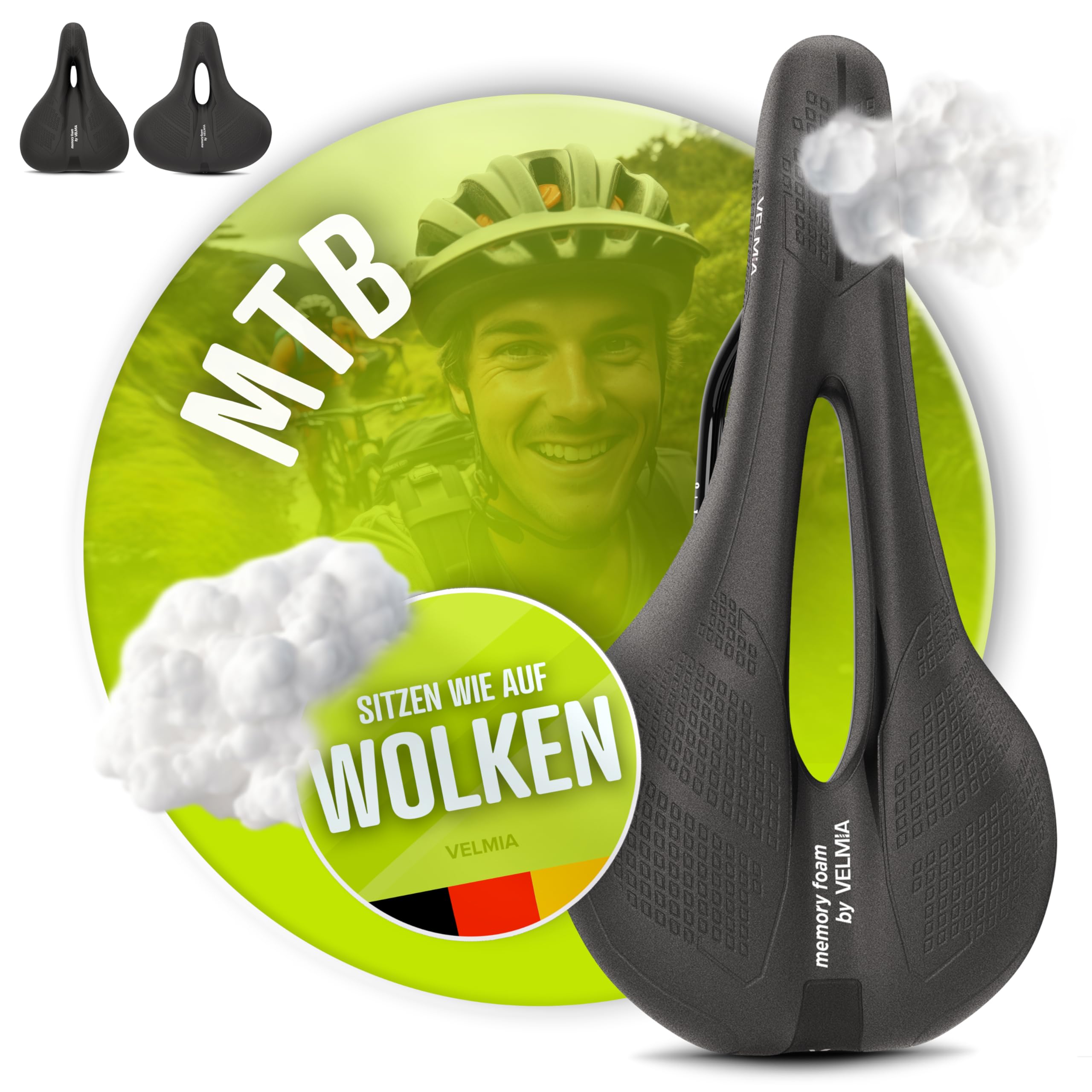 Photo 1 of VELMIA Bike Seat Designed in Germany - Made of Comfy Memory Foam | Waterproof and with Smart Zone-Concept for Men & Women, BMX, MTB & Road Bikes
