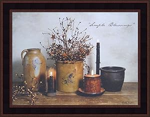 Home Cabin Décor Simple Blessings by Billy Jacobs 15x19 Crocks Candles Stoneware Country Primitive Folk Art Photography Framed Print Picture