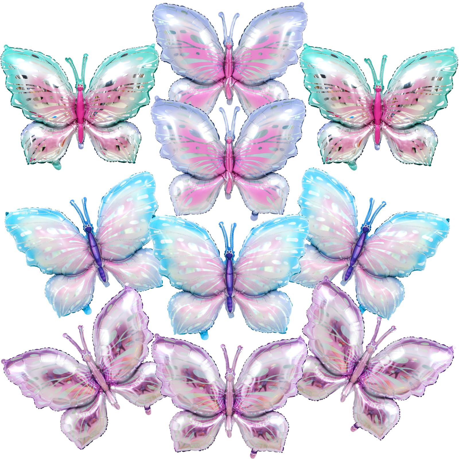 Photo 1 of 10 PCS Butterfly Balloons, Gradient Giant Butterfly Foil Mylar Balloon Butterfly Birthday Decorations for Butterfly Theme Birthday Party Wedding Supplies (Pink Purple, Green,Blue)