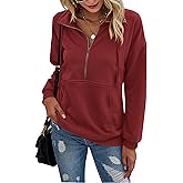 PRETTYGARDEN Women's Casual Long Sleeve Lapel Zipper Sweatshirt Drawstring Loose Pullover Tops