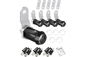 Naissian 2023 RV Locks for Storage Door, Cylinder Cam Lock for RV Storage Door, Toolbox, Tool Cart, Guns Safes Secure Locks, 1-1/8", 90°Turn, Pack of 5 with 6 Key Alike, Matte Black
