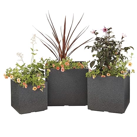 Thompson Morgan Grey Fibre Clay Planters 3 Granite Effect Pots