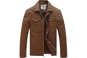 WenVen Men's Casual Canvas Cotton Military Lapel Jacket