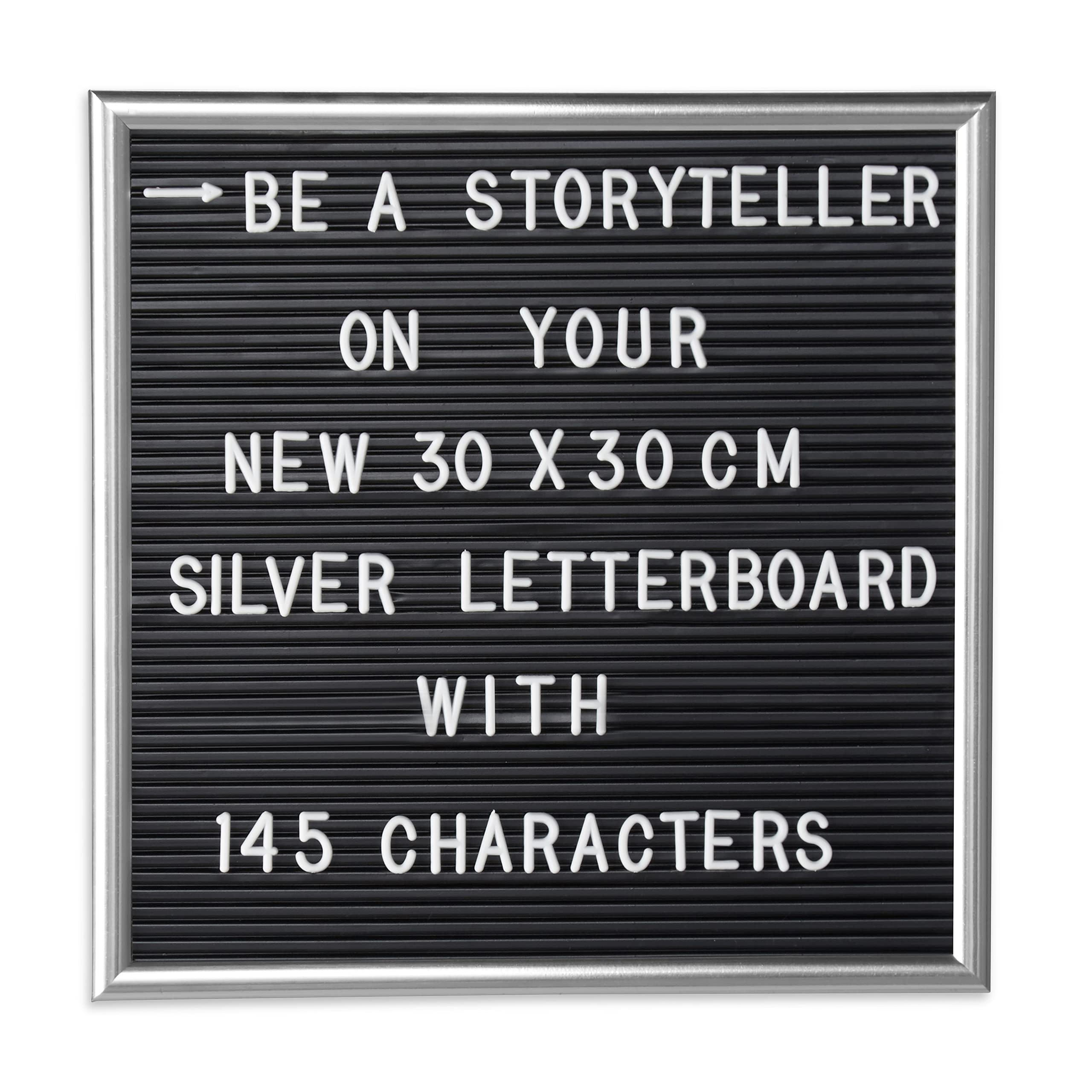 Relaxdays Framed Letter Board, Incl. 145 Letters, Numbers & Special Characters, Message Board, 30x30 cm, Silver