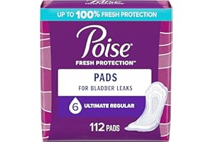 Poise Incontinence Pads & Postpartum Incontinence Pads, 6 Drop Ultimate Absorbency, Regular Length, 112 Count (2 Packs of 56), Packaging May Vary