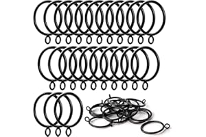 ANJUU 24 Pack 38mm Inner Diameter Metal Curtain Drape Sliding Eyelet Rings Black Tone
