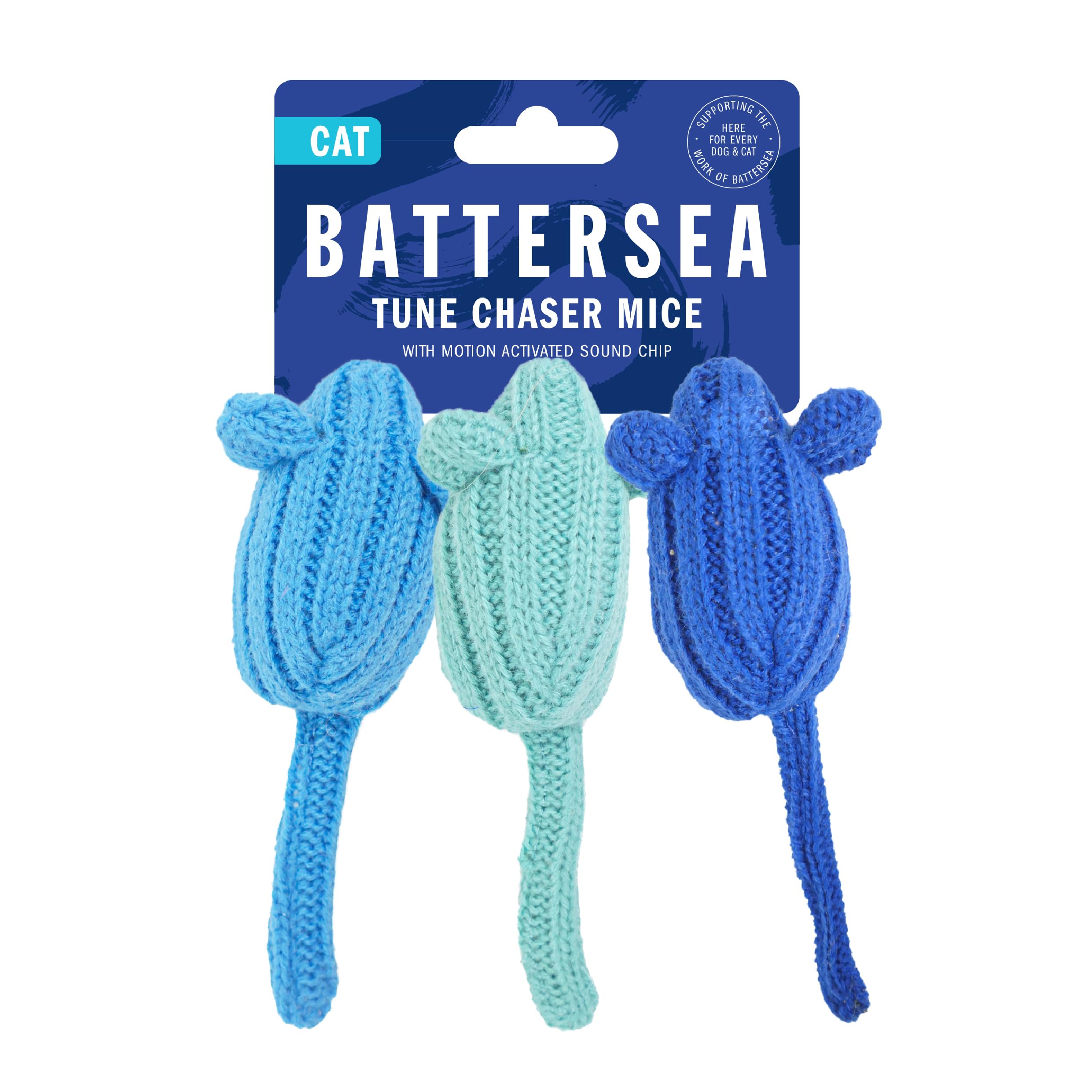 Rosewood Battersea Tune Chaser Mice Cat Toy - Catnip Infused, Interactive Play for Cats & Kittens, Blue, 5cm x 13cm, Engaging and Fun