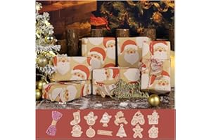 Christmas Wrapping Paper Roll Kraft Wrapping Paper Christmas With Ribbon and Gift Tags, Vintage Xmas Packaging Paper Roll Set