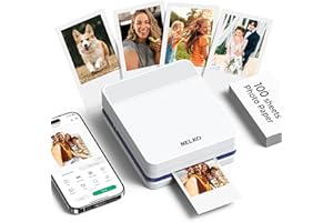 Nelko Portable Photo Printer, PP03 Color Mini Photo Printer for iPhone & Android, with 100 Sheets of Photo Paper, Bluetooth Picture Printer for Christmas, Family, Travel, White